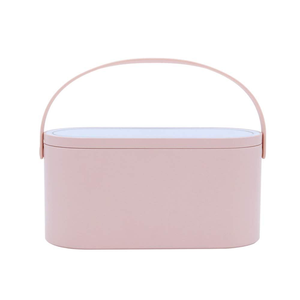 Cosmetics Box, Portable Makeup Box with LED Lighted Mirror for Travelling, Multi-purpose Makeup Organizer Carrying Case, Pink , Travel Size ( Instruction included )